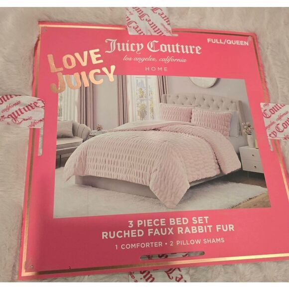 Juicy Couture Ruched Faux Rabbit Fur 3-PC Full/Queen Comforter Set - Picture 6 of 8